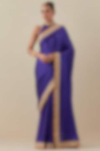 Violet Silk Satin Hand Embroidered Saree Set by Priyal Prakash at Pernia's Pop Up Shop