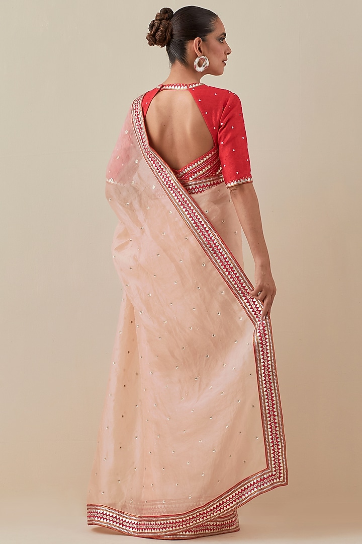 Fawn Red Silk Organza Hand Embroidered Wedding Saree Set by Priyal Prakash at Pernia's Pop Up Shop