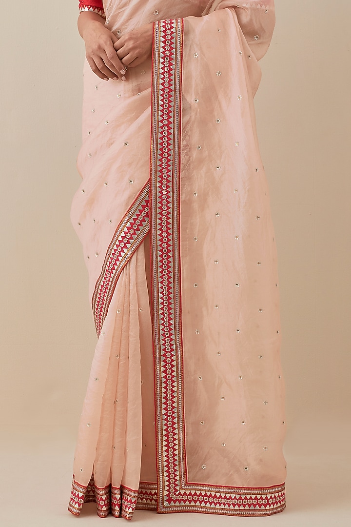 Fawn Red Silk Organza Hand Embroidered Wedding Saree Set by Priyal Prakash at Pernia's Pop Up Shop