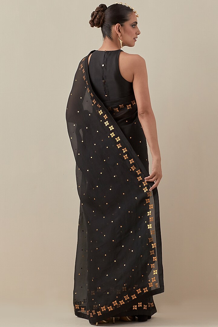 Black Silk Organza Hand Embroidered Party Wear Saree Set by Priyal Prakash at Pernia's Pop Up Shop