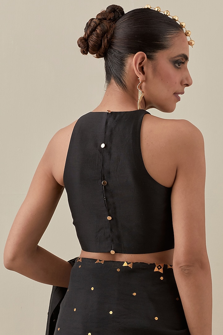 Black Silk Organza Hand Embroidered Party Wear Saree Set by Priyal Prakash at Pernia's Pop Up Shop