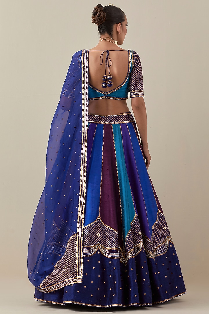 Blue & Purple Raw Silk Hand Embroidered Wedding Lehenga Set by Priyal Prakash at Pernia's Pop Up Shop