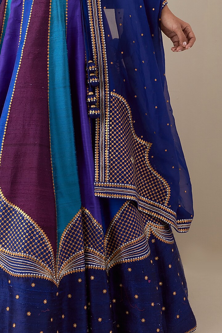 Blue & Purple Raw Silk Hand Embroidered Wedding Lehenga Set by Priyal Prakash at Pernia's Pop Up Shop