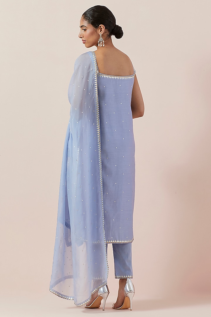 Hyacinth Blue Chanderi Hand Embroidered Kurta Set by Priyal Prakash at Pernia's Pop Up Shop