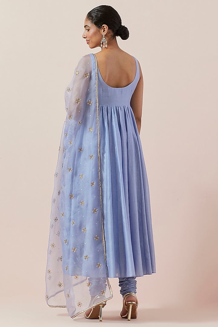 Hyacinth Blue Chanderi Party Wear Anarkali Set by Priyal Prakash at Pernia's Pop Up Shop