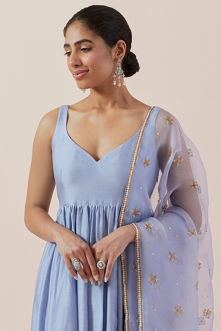 Hyacinth Blue Chanderi Party Wear Anarkali Set by Priyal Prakash at Pernia's Pop Up Shop
