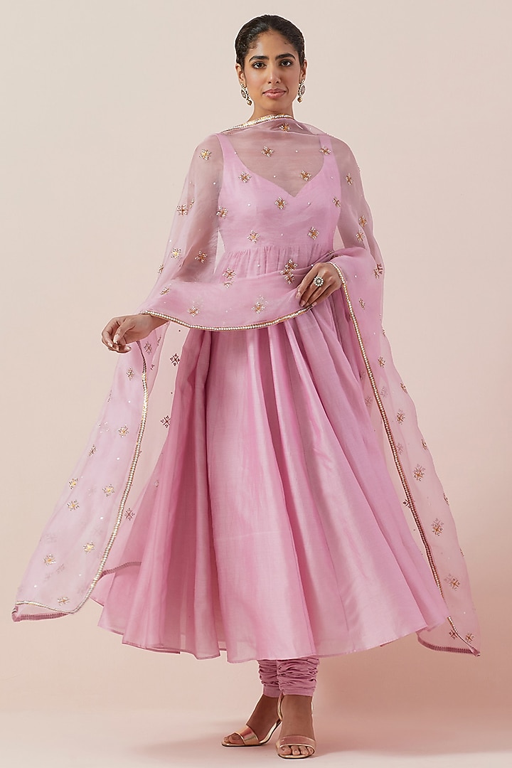 Orchid Pink Chanderi Party Wear Anarkali Set by Priyal Prakash at Pernia's Pop Up Shop