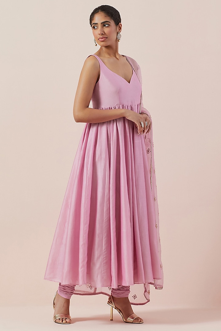 Orchid Pink Chanderi Party Wear Anarkali Set by Priyal Prakash at Pernia's Pop Up Shop