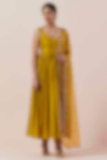 Mustard Chanderi Anarkali Set by Priyal Prakash at Pernia's Pop Up Shop