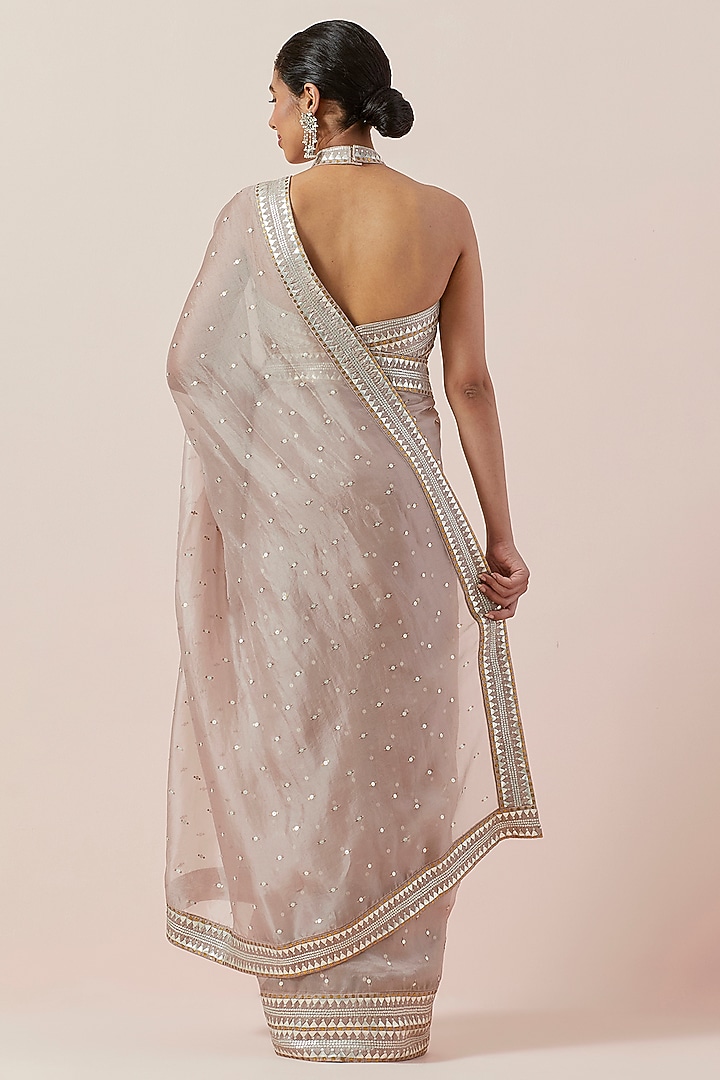 Taupe Silk Organza Hand Embroidered Wedding Saree Set by Priyal Prakash at Pernia's Pop Up Shop