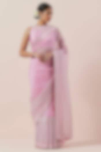 Orchid Pink Silk Organza Hand Embroidered Saree Set by Priyal Prakash at Pernia's Pop Up Shop