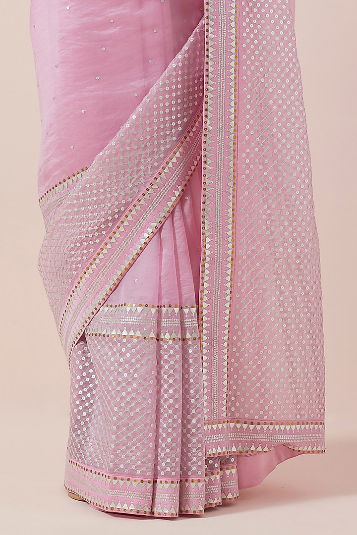 Orchid Pink Silk Organza Hand Embroidered Wedding Saree Set by Priyal Prakash at Pernia's Pop Up Shop