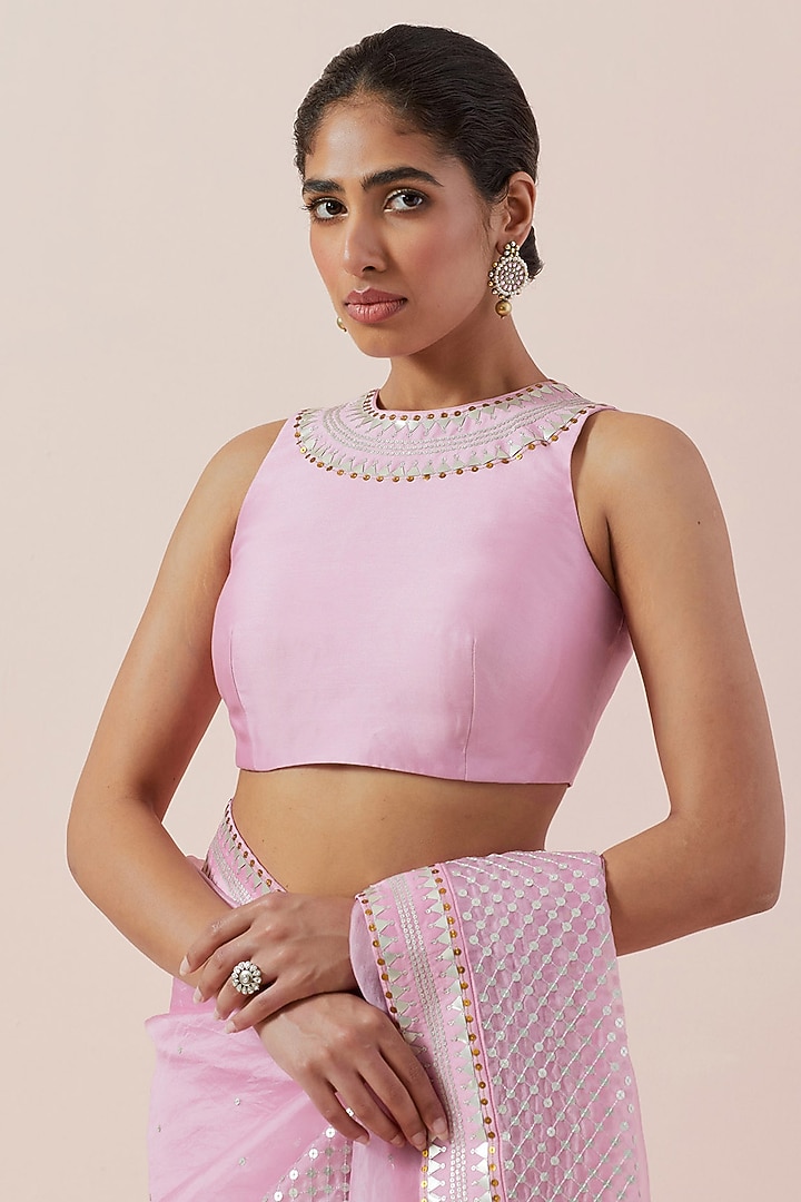 Orchid Pink Silk Organza Hand Embroidered Wedding Saree Set by Priyal Prakash at Pernia's Pop Up Shop