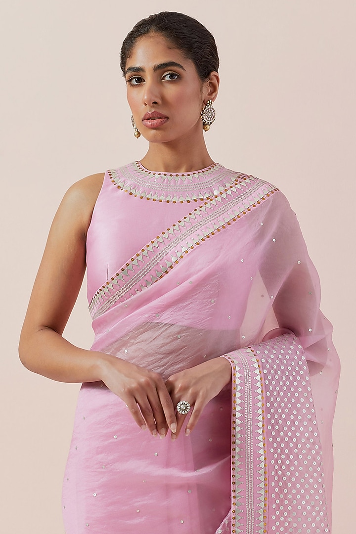Orchid Pink Silk Organza Hand Embroidered Wedding Saree Set by Priyal Prakash at Pernia's Pop Up Shop
