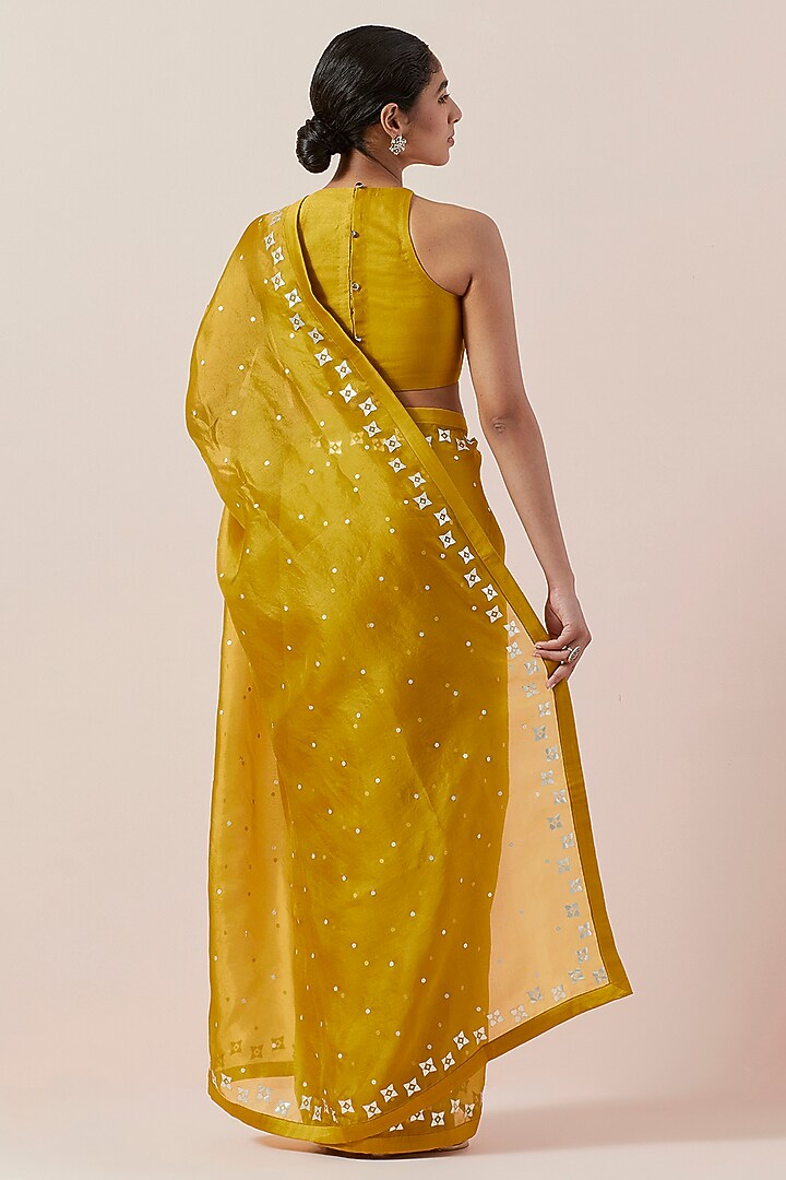 Mustard Silk Organza Hand Embroidered Party Wear Saree Set by Priyal Prakash at Pernia's Pop Up Shop