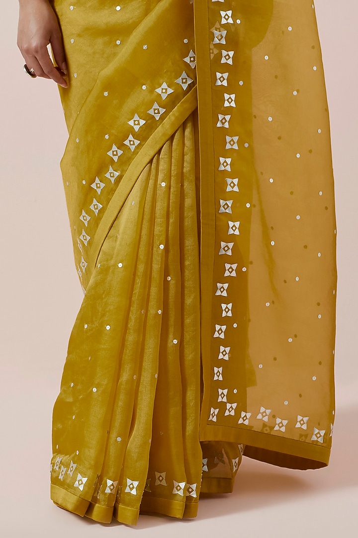 Mustard Silk Organza Hand Embroidered Party Wear Saree Set by Priyal Prakash at Pernia's Pop Up Shop