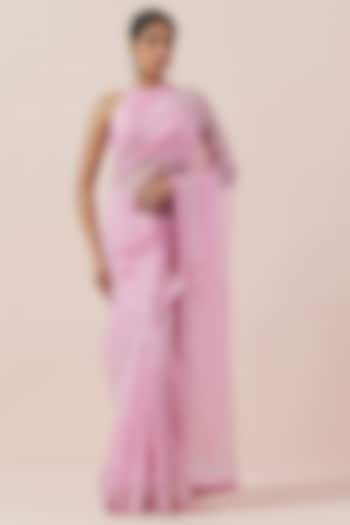 Orchid Pink Silk Organza Hand Embroidered Saree Set by Priyal Prakash at Pernia's Pop Up Shop