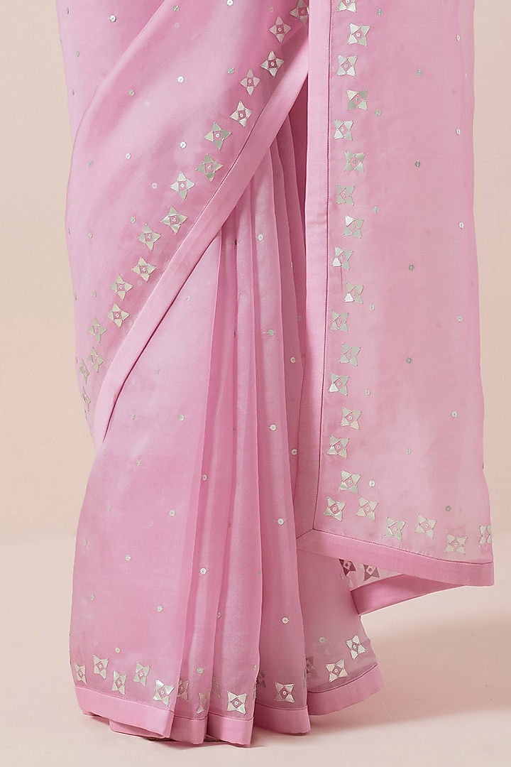 Orchid Pink Silk Organza Hand Embroidered Party Wear Saree Set by Priyal Prakash at Pernia's Pop Up Shop