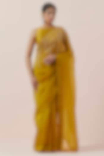 Mustard Silk Organza Hand Embroidered Saree Set by Priyal Prakash at Pernia's Pop Up Shop