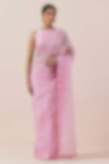 Orchid Pink Silk Organza Hand Embroidered Saree Set by Priyal Prakash at Pernia's Pop Up Shop