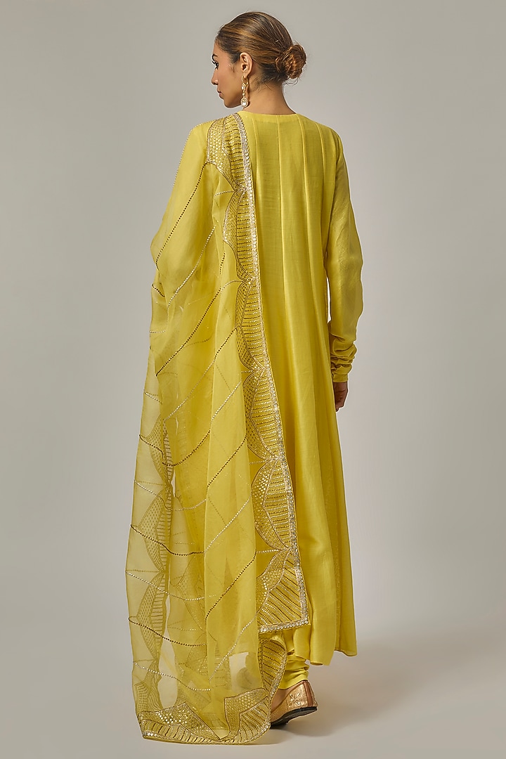 Lemon Yellow Chanderi Wedding Anarkali Set by Priyal Prakash at Pernia's Pop Up Shop