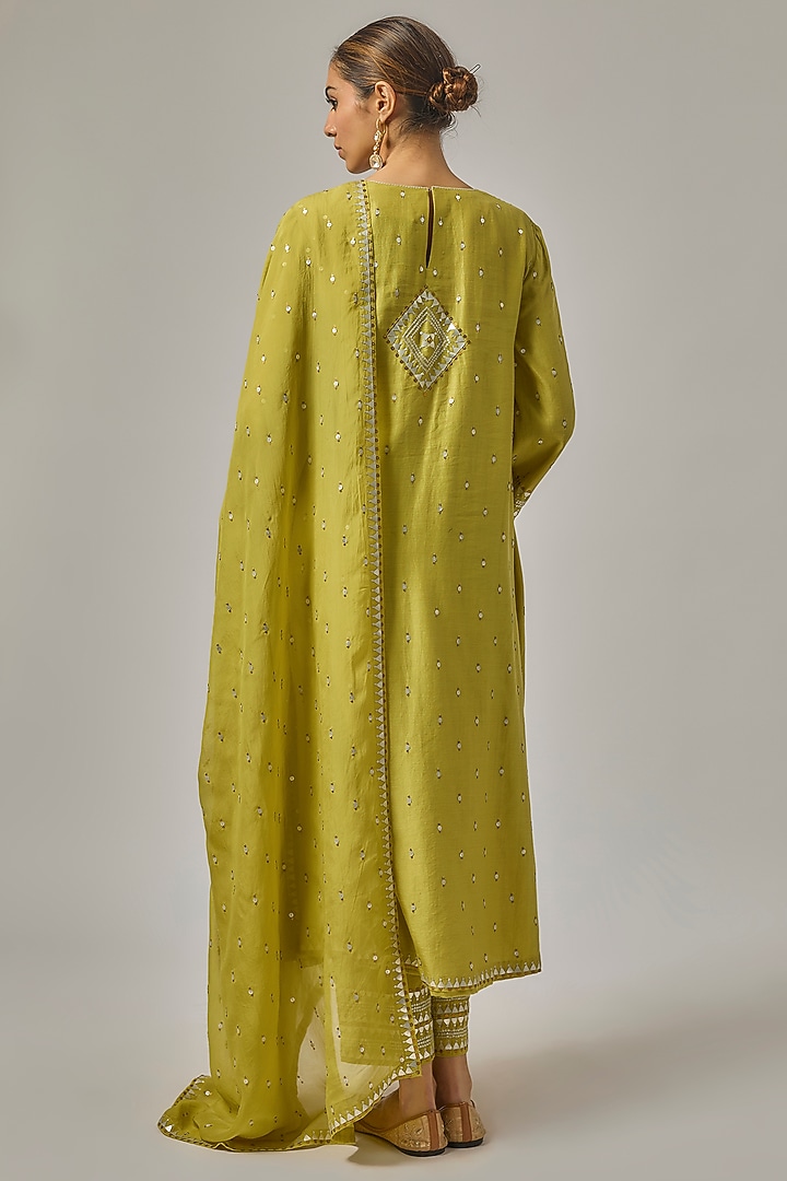 Pistachio Green Chanderi Zardosi Embroidered A-Line Kurta Set by Priyal Prakash at Pernia's Pop Up Shop