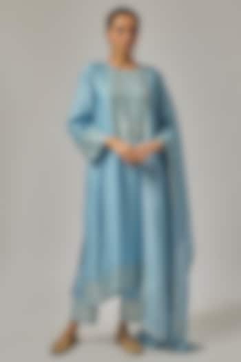 Sky Blue Chanderi Hand Embroidered Kurta Set by Priyal Prakash at Pernia's Pop Up Shop