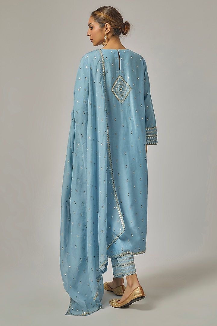 Sky Blue Chanderi Hand Embroidered Kurta Set by Priyal Prakash at Pernia's Pop Up Shop