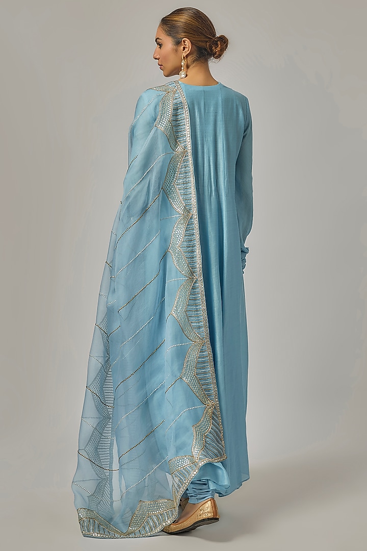 Sky Blue Chanderi Wedding Anarkali Set by Priyal Prakash at Pernia's Pop Up Shop