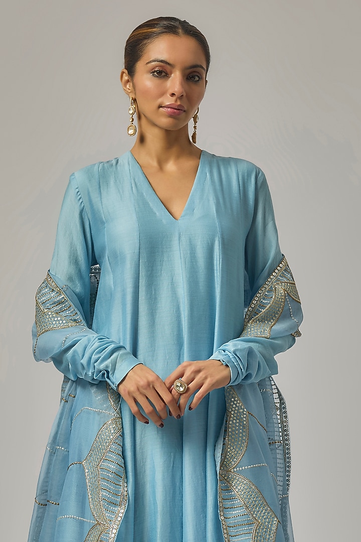 Sky Blue Chanderi Wedding Anarkali Set by Priyal Prakash at Pernia's Pop Up Shop