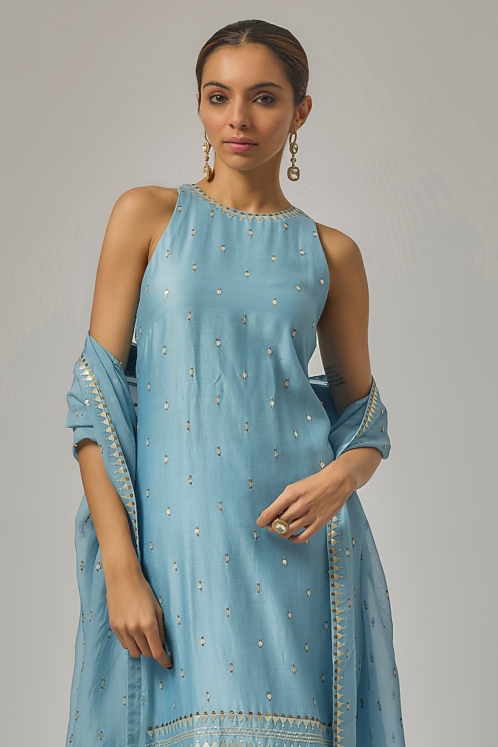 Sky Blue Chanderi Hand Embroidered Kurta Set by Priyal Prakash at Pernia's Pop Up Shop