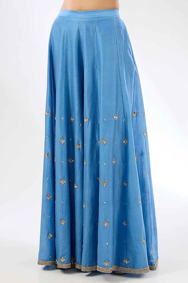 Cerulean Blue Chanderi Zardosi Boota Embroidered Wedding Sharara Set by Priyal Prakash at Pernia's Pop Up Shop