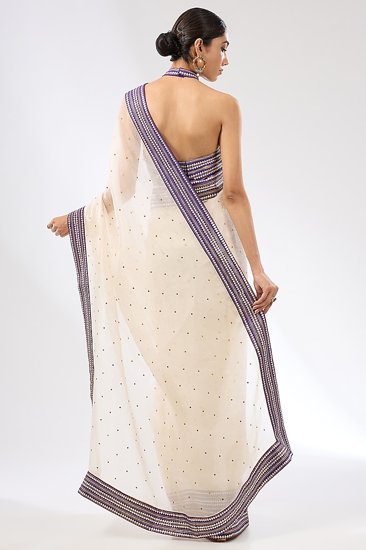 Ivory & Violet Silk Organza Sequins Embroidered Wedding Saree Set by Priyal Prakash at Pernia's Pop Up Shop