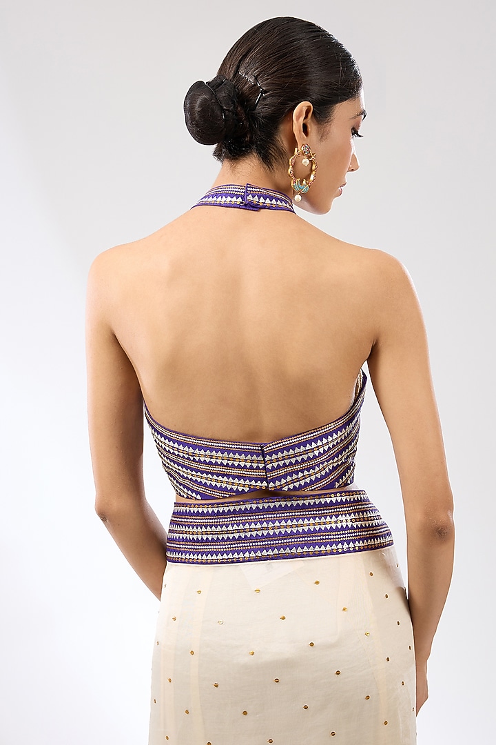 Ivory & Violet Silk Organza Sequins Embroidered Wedding Saree Set by Priyal Prakash at Pernia's Pop Up Shop