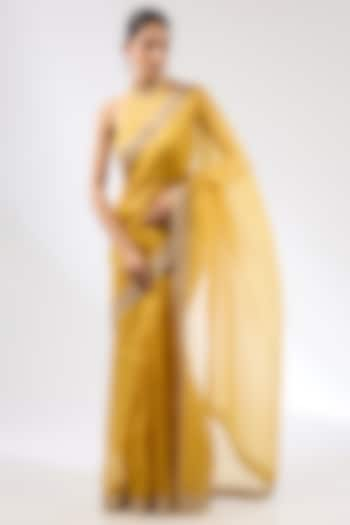 Mustard Silk Organza Zardosi Embroidered Saree Set by Priyal Prakash at Pernia's Pop Up Shop