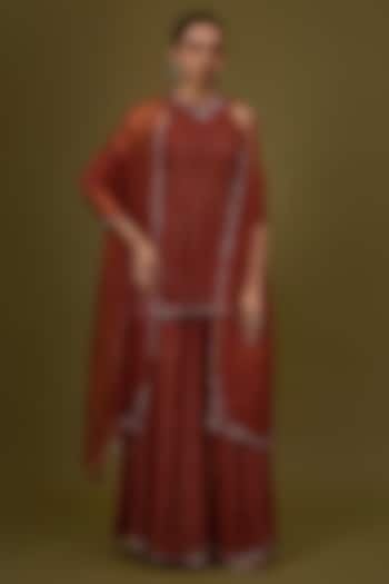Rust Mukaish Dotted Chanderi Sharara Set by Priyal Prakash at Pernia's Pop Up Shop