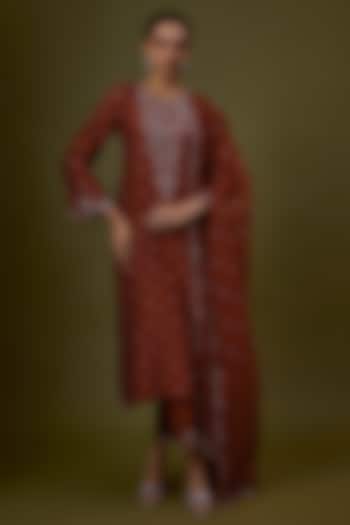 Rust Chanderi Embroidered Kurta Set by Priyal Prakash at Pernia's Pop Up Shop