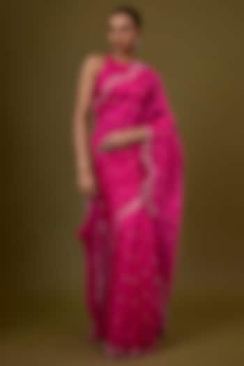 Magenta Silk Organza Scalloped Embroidered Party Wear Saree Set by Priyal Prakash at Pernia's Pop Up Shop