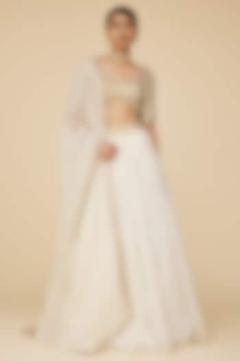 Ivory Organza Aari Embroidered Wedding Lehenga Set by Priyal Prakash at Pernia's Pop Up Shop