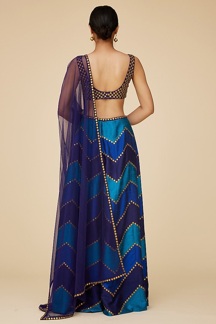 Multi-Colored Raw Silk Aari Embroidered Chevron Palazzo Pants Set by Priyal Prakash at Pernia's Pop Up Shop