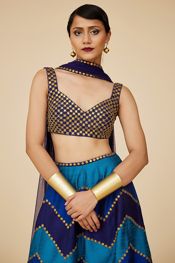 Multi-Colored Raw Silk Aari Embroidered Chevron Palazzo Pants Set by Priyal Prakash at Pernia's Pop Up Shop