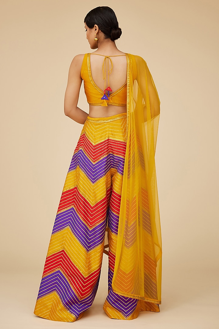 Multi-Colored Raw Silk Aari Embroidered Chevron Palazzo Pants Set by Priyal Prakash at Pernia's Pop Up Shop