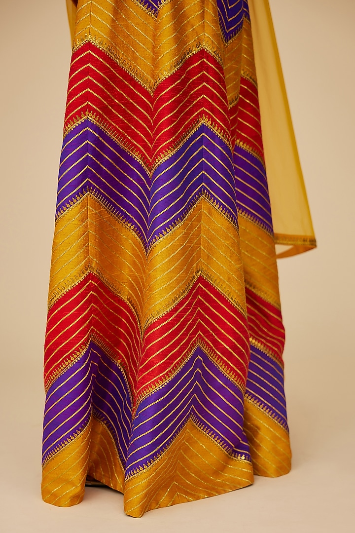Multi-Colored Raw Silk Aari Embroidered Chevron Palazzo Pants Set by Priyal Prakash at Pernia's Pop Up Shop