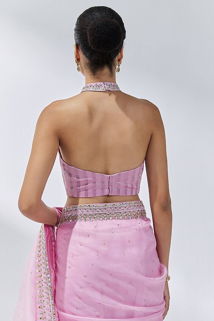Orchid Pink Silk Organza Zardosi Embroidered Wedding Saree Set by Priyal Prakash at Pernia's Pop Up Shop