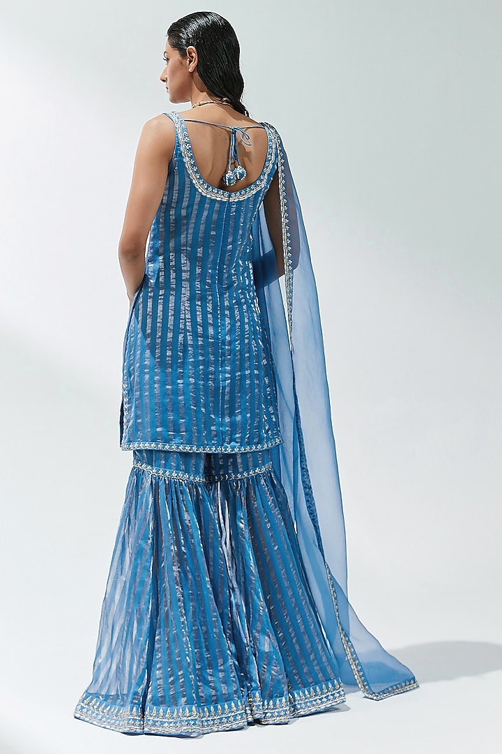 Cerulean Blue Zari Chanderi Gharara Set by Priyal Prakash at Pernia's Pop Up Shop