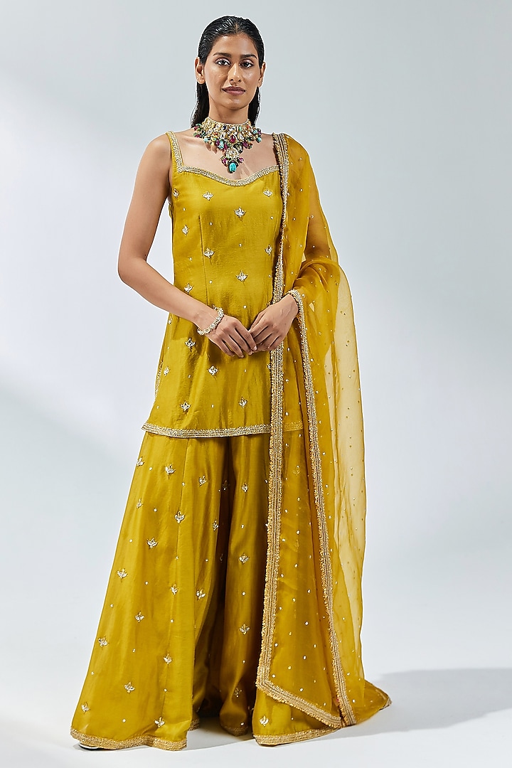 Dijon Mustard Chanderi Sharara Set by Priyal Prakash at Pernia's Pop Up Shop