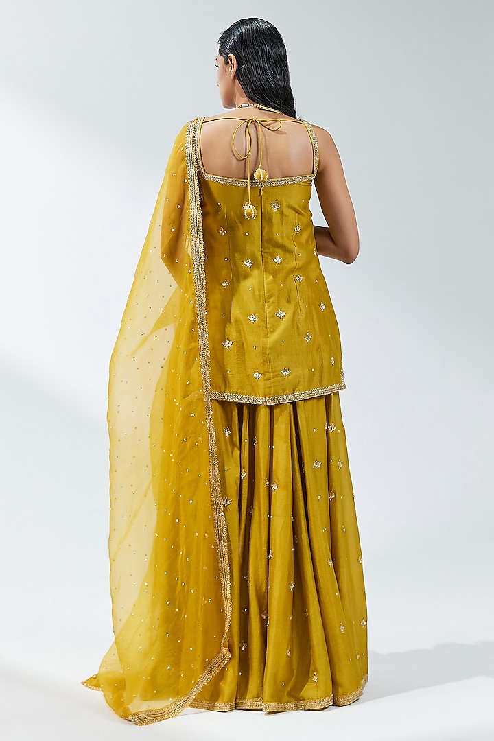 Dijon Mustard Chanderi Wedding Sharara Set by Priyal Prakash at Pernia's Pop Up Shop