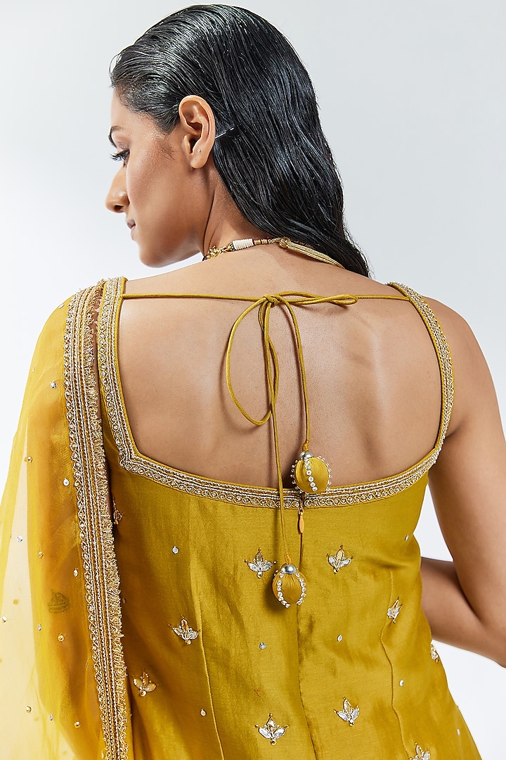 Dijon Mustard Chanderi Wedding Sharara Set by Priyal Prakash at Pernia's Pop Up Shop