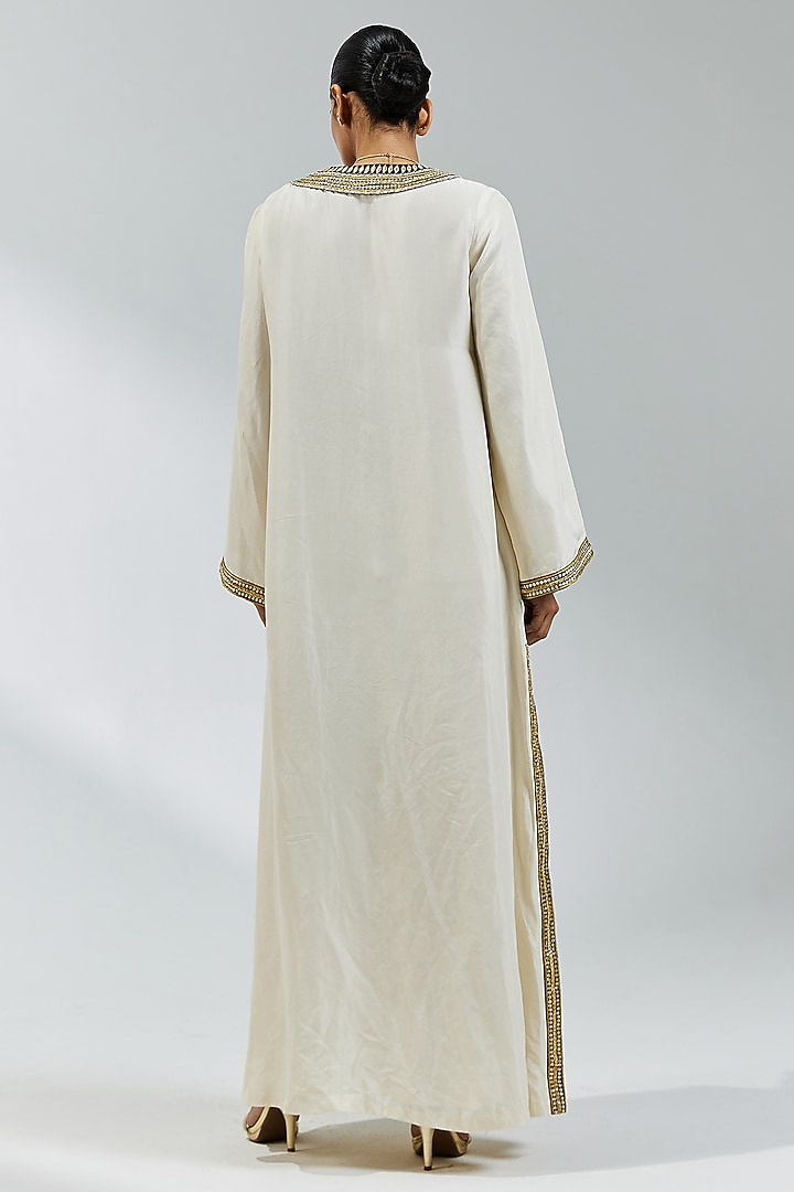 Ivory & Black Habutai Silk Sequins Embroidered Kaftan by Priyal Prakash at Pernia's Pop Up Shop
