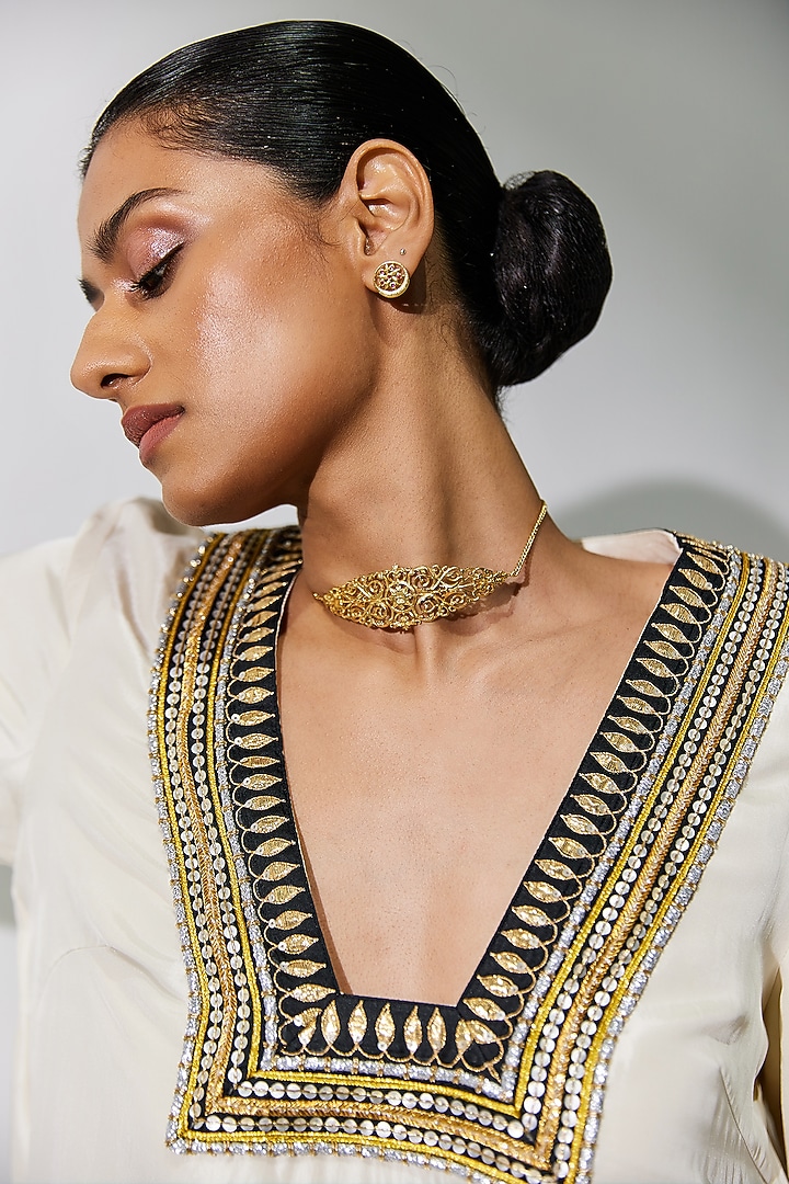 Ivory & Black Habutai Silk Sequins Embroidered Kaftan by Priyal Prakash at Pernia's Pop Up Shop
